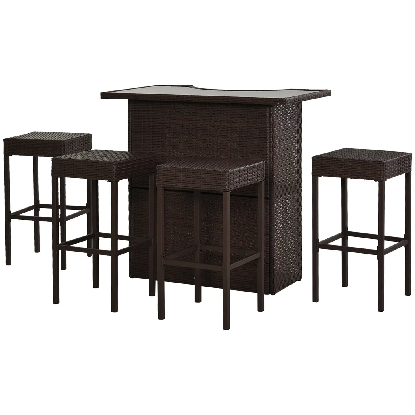 5-Piece Patio Bar Set, PE Rattan Wicker High Top Table, 4 Chairs, Dark Brown Bistro Sets at Gallery Canada
