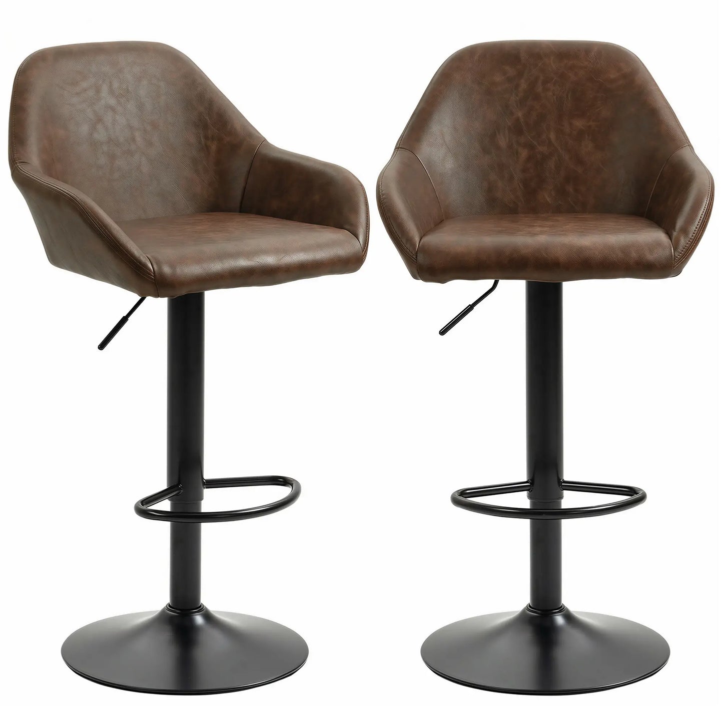 Adjustable Swivel Bar Stools Set of 2, PU Leather with Footrest, Coffee Bar Stools at Gallery Canada