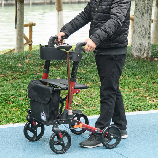 Senior Rollator with Seat, Back, Cane Holder, Adjustable Handle, Red Knee Walker & Wheelchair Ramps Red, Black at Gallery Canada