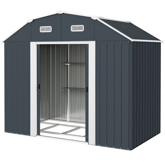 8' x 4' Galvanized Outdoor Storage Shed, Garden Shed with Adjustable Shelves, Double Sliding Doors and Vents - Gallery Canada