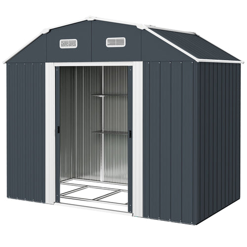 8' x 4' Galvanized Outdoor Storage Shed, Garden Shed with Adjustable Shelves, Double Sliding Doors and Vents