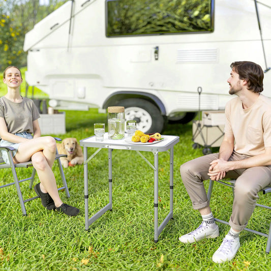 Folding Adjustable Patio Table, Portable Camping Dining, Aluminum Frame, Silver Picnic Tables & Camping Chairs Silver at Gallery Canada