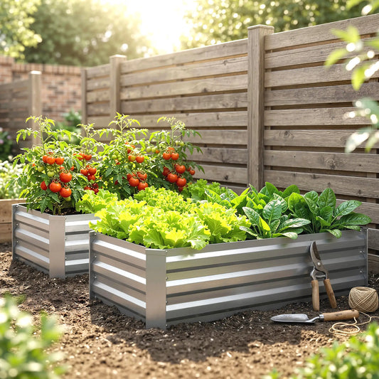 Set of 2 Galvanized Raised Garden Beds, Outdoor Planter Box, Light Grey Raised Garden Beds Light Grey at Gallery Canada