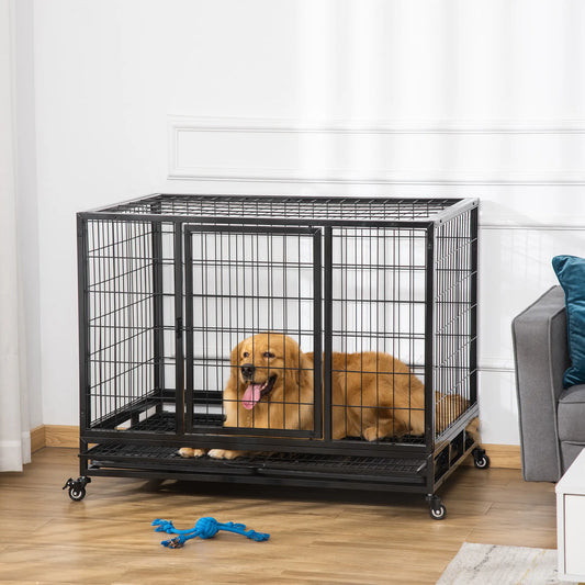 Heavy Duty Dog Crate, Large, 43" x 30" x 32", Two Doors, Lockable Wheels, Removable Tray Houses, Kennels & Pens Black at Gallery Canada