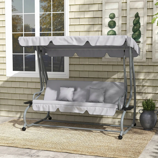 3-Seater Patio Swing Chair, Adjustable Canopy, 2 Pillows, Light Grey Porch Swings with Canopy Light Grey at Gallery Canada
