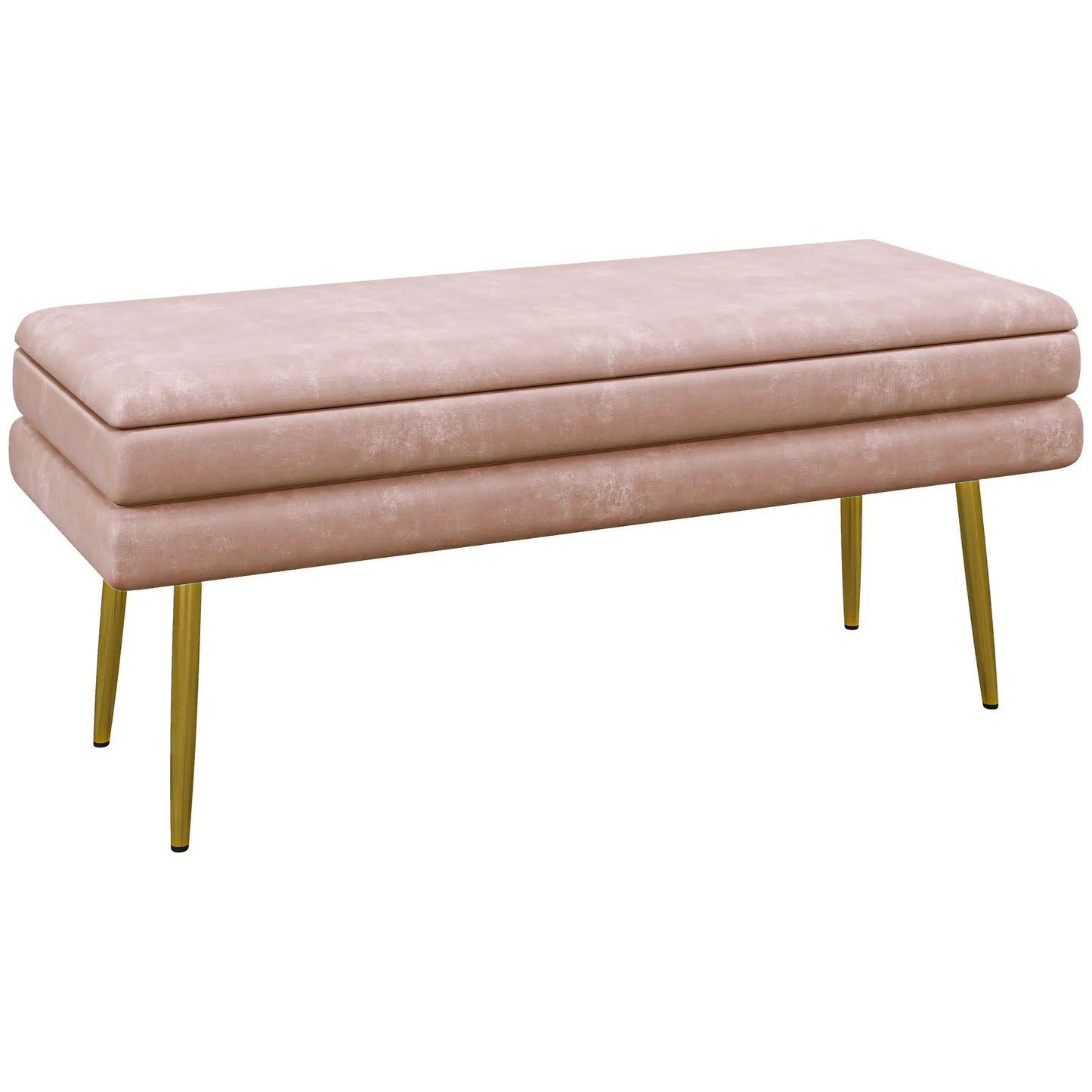 Velvet Upholstered Bench, Thick Padded Seat, Steel Legs, Pink Storage Ottomans & Benches at Gallery Canada