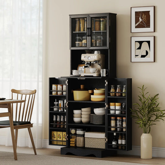 71 Inch Kitchen Pantry Cabinet, Freestanding Hutch, Black Kitchen Pantry Cabinets Black at Gallery Canada
