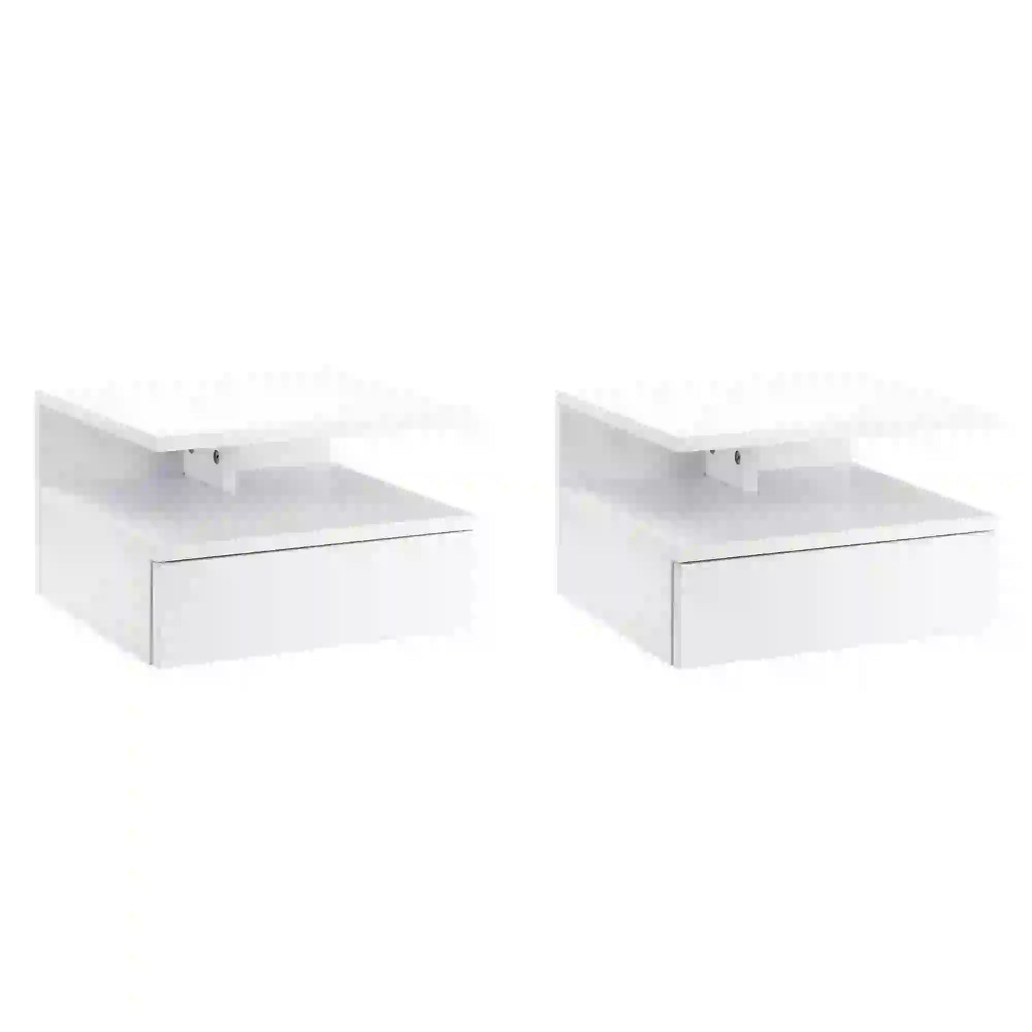 Floating Bedside Tables, Set of 2, Drawer and Open Shelf, White Bedside Tables at Gallery Canada
