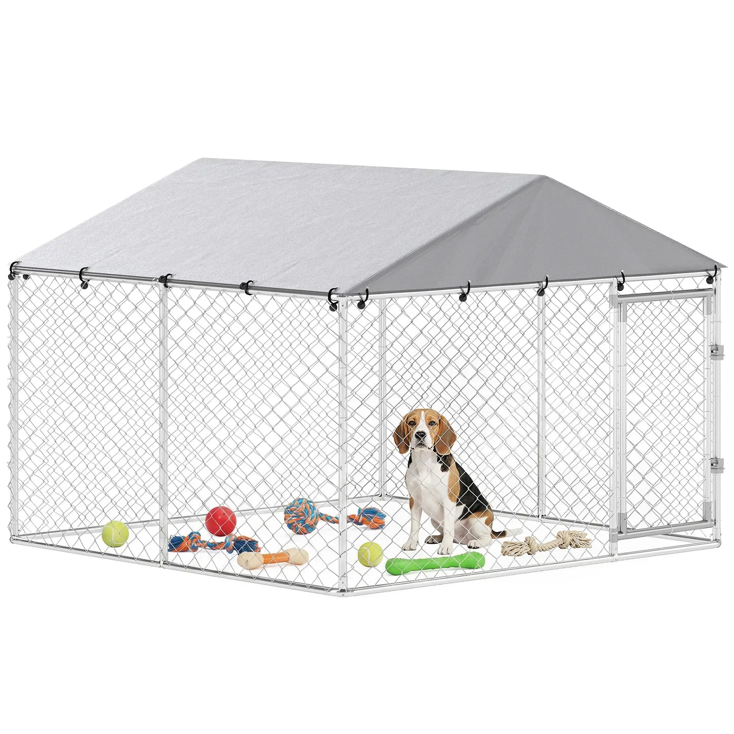 7.5 X 7.5 X 5.6 Ft Outdoor Dog Kennel, Galvanized Steel, Silver, Silver Dog Kennels at Gallery Canada