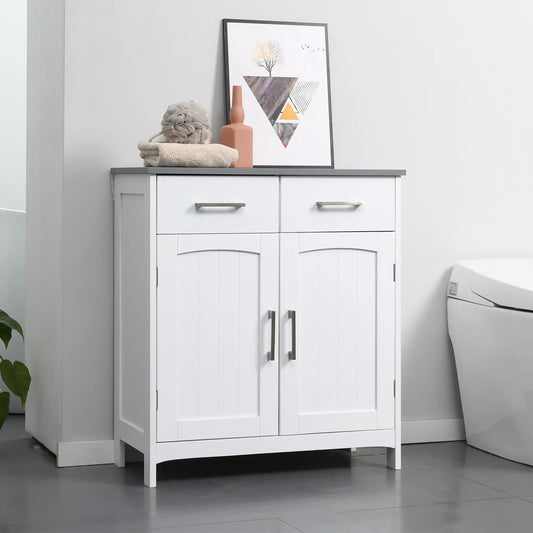 Freestanding Bathroom Cabinet, 2 Drawers, Double Doors, Adjustable Shelf, White Bathroom Cabinets White at Gallery Canada