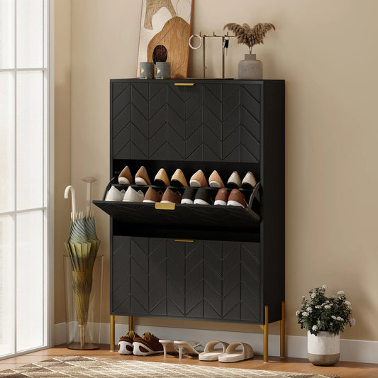 Shoe Cabinet, 3 Flip Drawers, Adjustable Shelves, Black Shoe Storage Cabinets & Racks Black, Gold at Gallery Canada