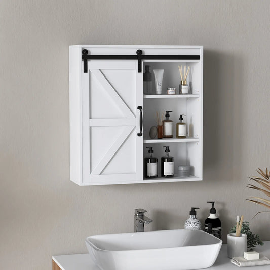 White Medicine Cabinet, Sliding Door, Adjustable Shelf, 22.8" x 7.8" x 24.4", White