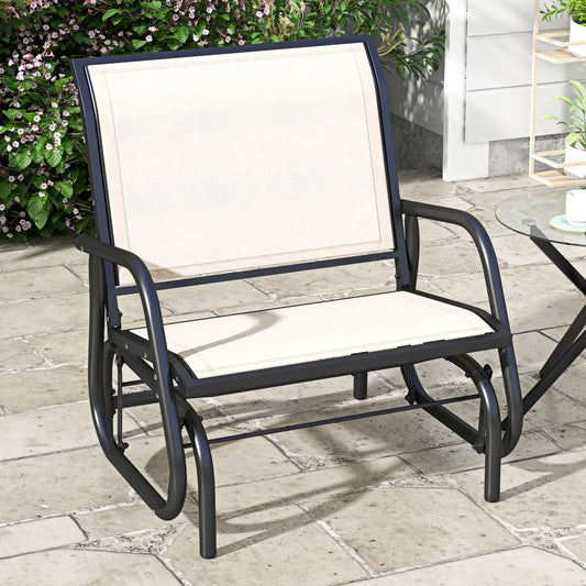 Patio Glider, Breathable Mesh Seat, Metal Frame Swing Chair, Cream Outdoor Gliders Cream White, Dark Grey at Gallery Canada