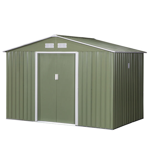 9.1'x6.4'x6.3' Garden Storage Shed w/ Floor Foundation Metal Tool Storage House w/ Double Doors Light Green