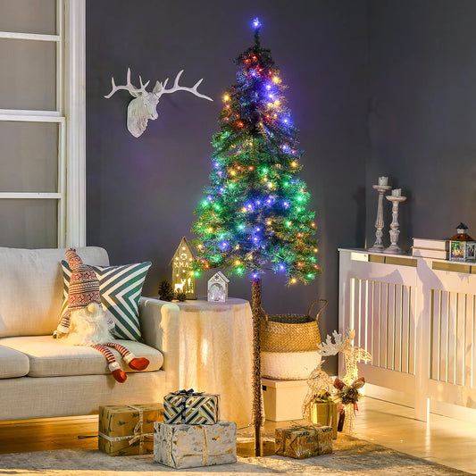 6' Artificial Christmas Tree, Pencil Shape, Steel Base, Warm White or Colorful LED Pencil Christmas Trees Green at Gallery Canada