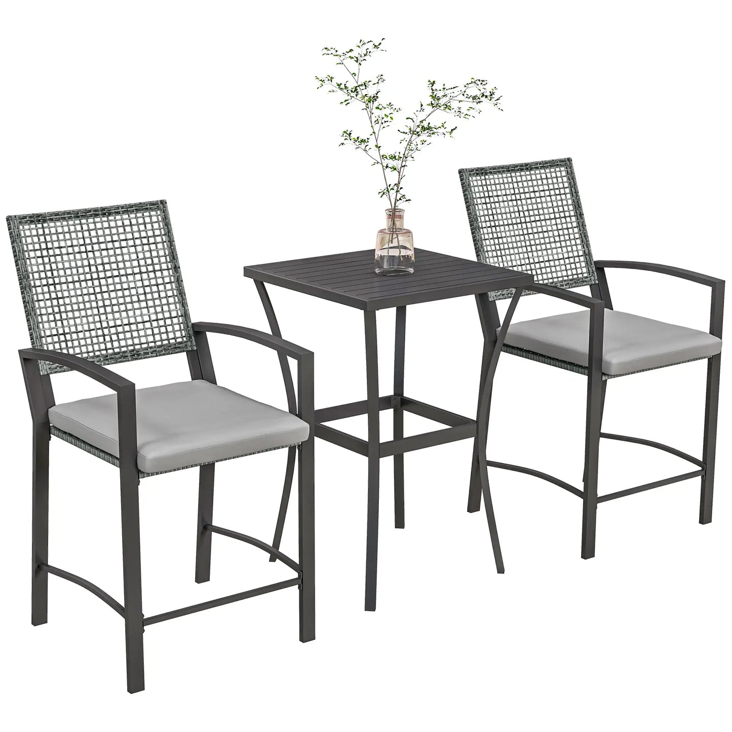 3pc Rattan Patio Bar Table, Chairs with Cushions, Bar Furniture Bistro Sets at Gallery Canada