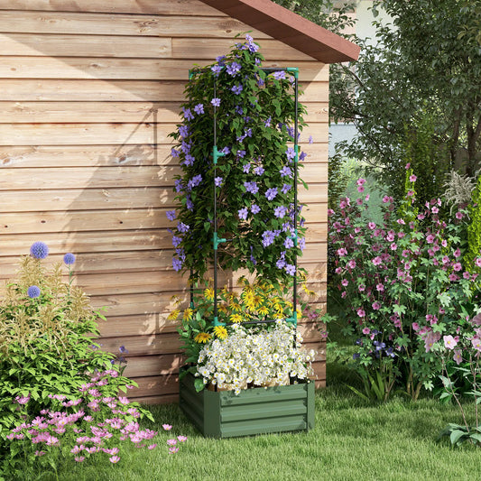 Galvanized Planter Box, Outdoor Raised Garden Bed with Trellis Galvanized Planter Boxes Green at Gallery Canada