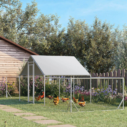 23' x 6.6' Metal Chicken Coop, Waterproof Anti-UV Cover, Spire Roof, Door, for 12-14 Chickens, Ducks, Rabbits, Sliver Chicken Coops Silver, Silver Grey at Gallery Canada