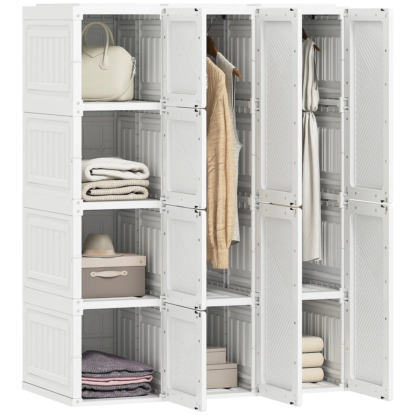 Portable Wardrobe, Foldable Plastic Closet, 8 Compartments, 2 Hanging Rods, White Clothing Storage at Gallery Canada
