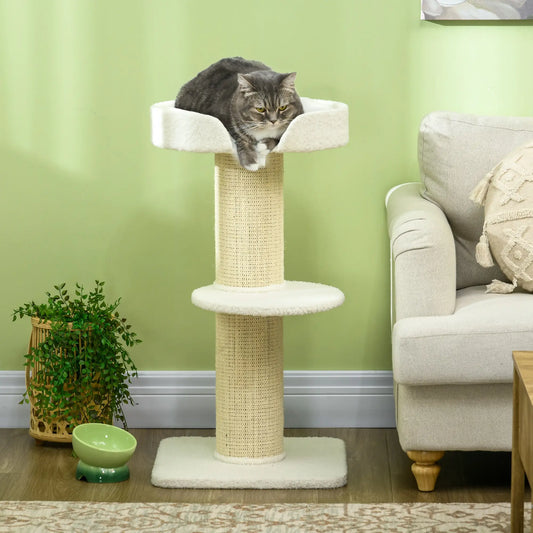 Cat Tree with Scratching Post, Bed, Cushion, Perch, 18" x 18" x 36", Cream White Cat Towers Cream at Gallery Canada