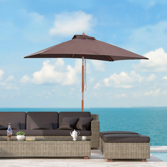 6.6x5ft Square Market Parasol, Wooden Patio Umbrella, Tilt Mechanism, 6 Bamboo Ribs Sun Umbrellas Coffee at Gallery Canada