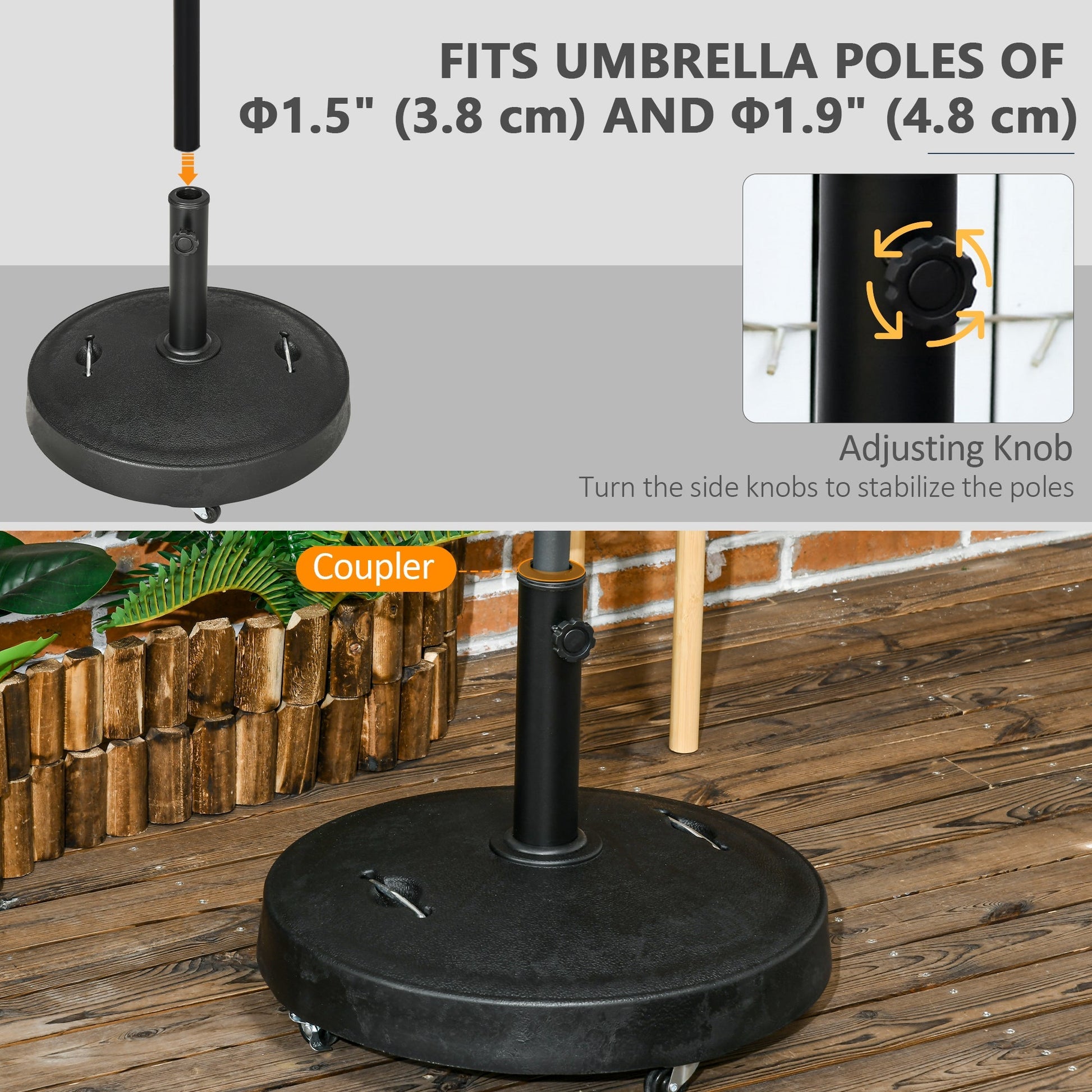 Patio Umbrella Stand with Wheels and Handles, 51lb Heavy Duty Market Umbrella Base for Outdoor, Garden, Backyard, Black at Gallery Canada