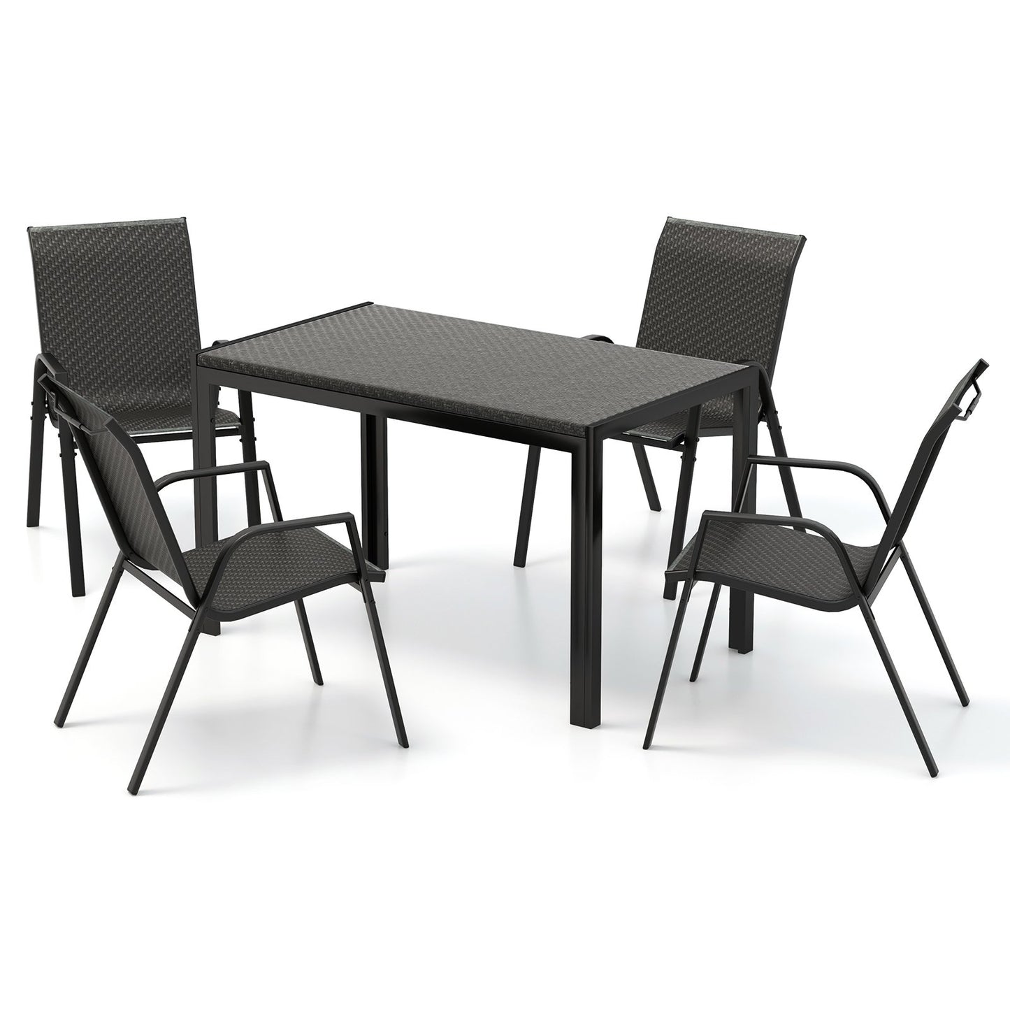 5 Piece Patio Rattan Dining Set with Heavy-Duty Metal Frame, Brown