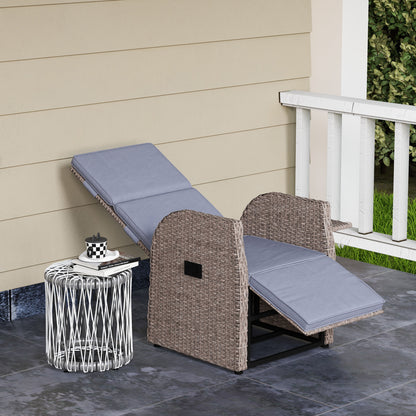 Outdoor Recliner Chair with Adjustable Backrest &; Footrest, Cushion, Side Tray, Grey at Gallery Canada