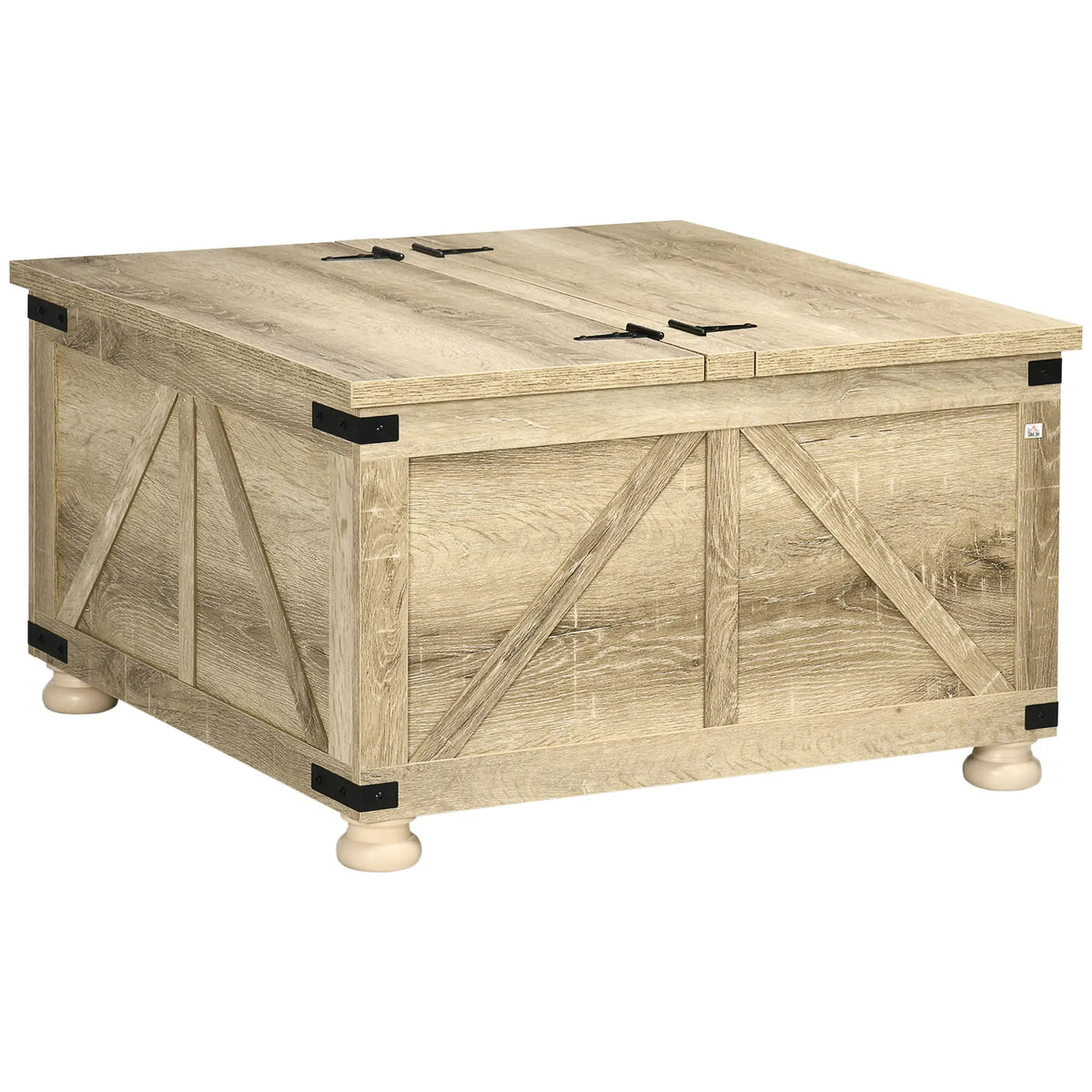 Farmhouse Coffee Table, Square Flip-Top Lid, Hidden Storage, Oak Coffee Tables at Gallery Canada