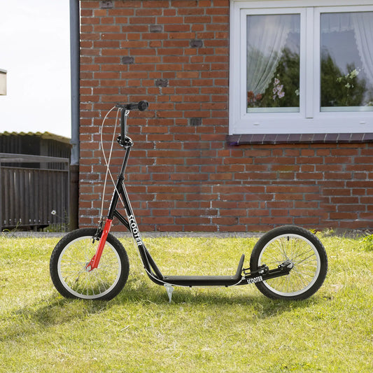 Kids Kick Scooter, 5+ Years, 16'' Inflatable Wheel, Dual Brakes, Black Scooters Black at Gallery Canada