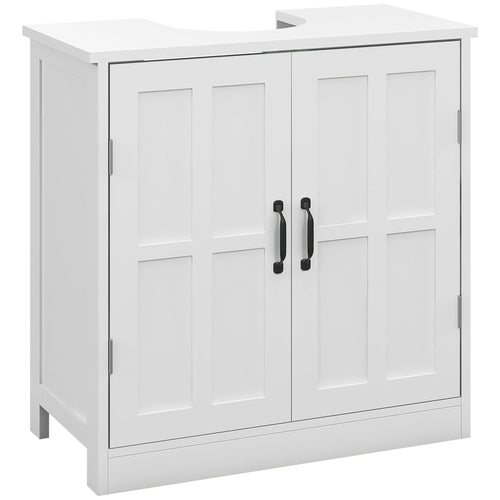 Pedestal Under Sink Cabinet, Bathroom Vanity Cabinet Storage with Double Doors and Adjustable Shelf, White