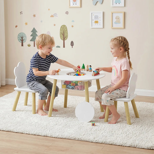 Kids Table and Chairs Set With Storage, White Kids Table Sets White, Rustic Brown at Gallery Canada