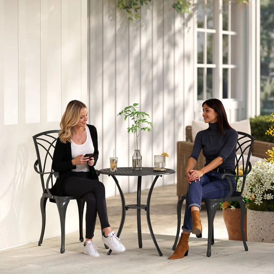 3 Pc Patio Bistro Set, Cast Aluminum, Coffee Table, 2 Armchairs, Brown Bistro Sets Brown at Gallery Canada