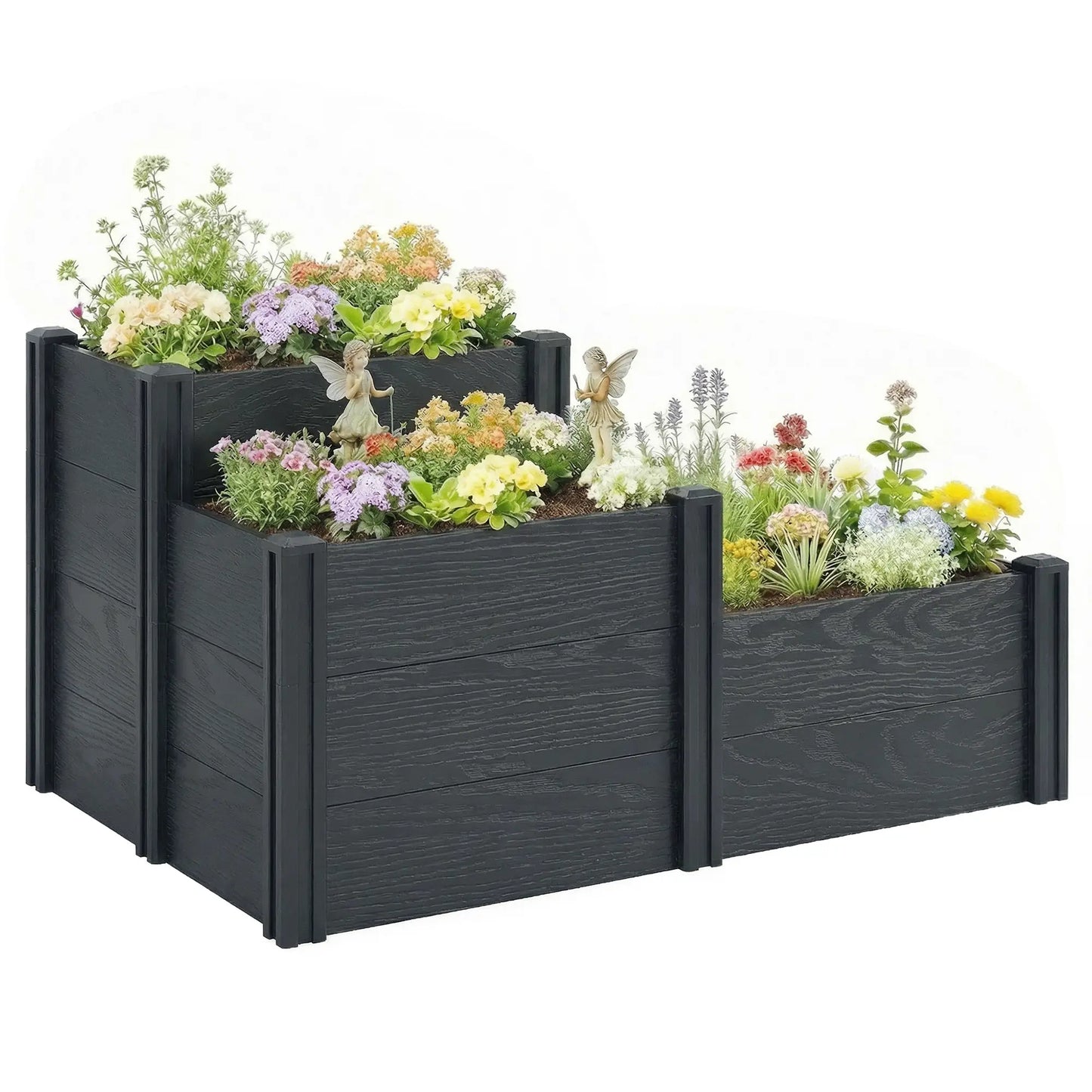 3-Tier Elevated Garden Box, Vinyl Raised Bed Kit, Grey Wood Effect, Grey Wooden Planter Boxes at Gallery Canada