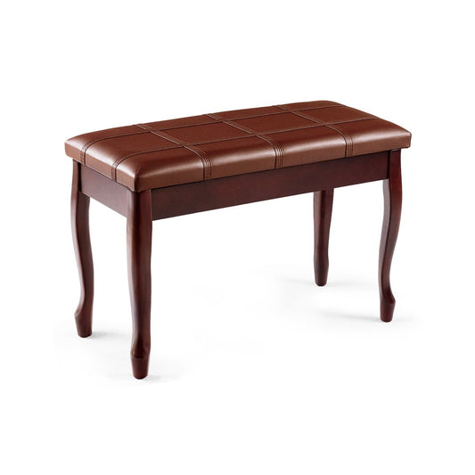 Solid Wood PU Leather Piano Bench with Storage, Brown at Gallery Canada