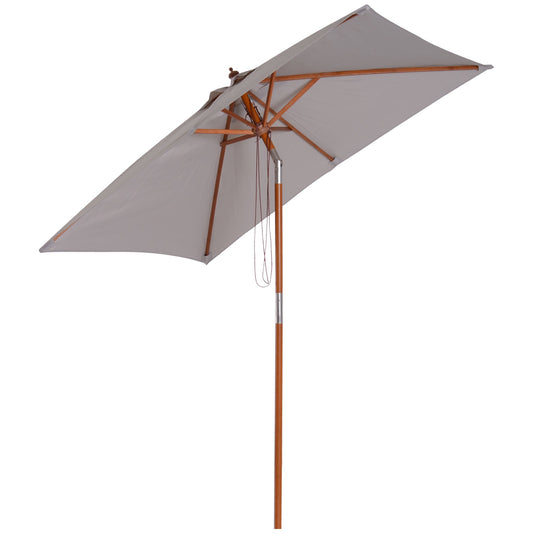 6.6x5ft Fir Wooden Patio Umbrella Square Market Parasol Tilt Mechanism 6 Ribs Garden Sunshade, Grey - Gallery Canada