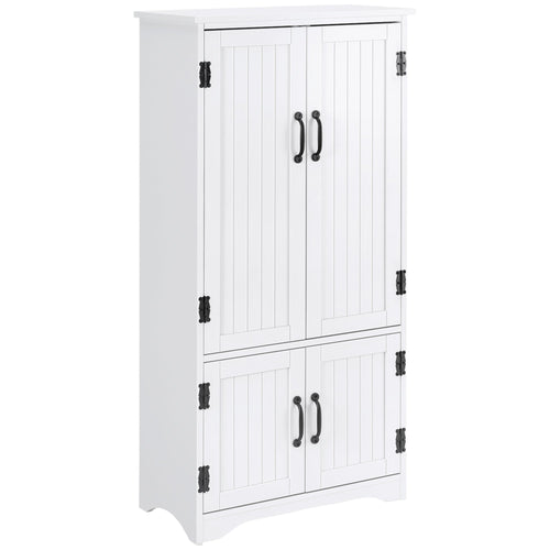 4-Door Storage Cabinet Multi-Storey Large Space Pantry with Adjustable Shelves White