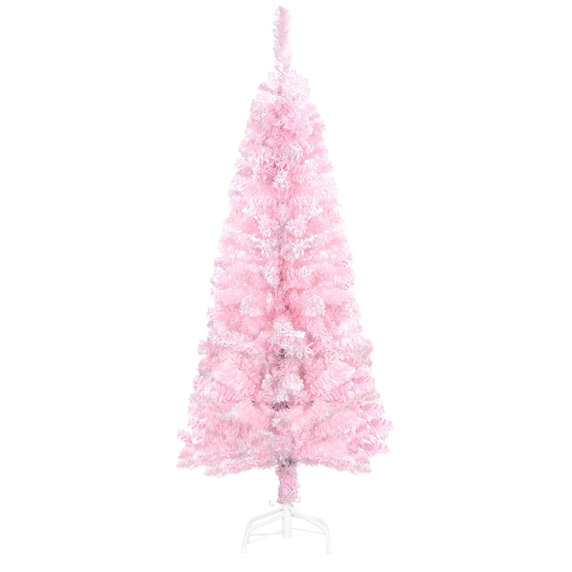 4 ft Flocked Pencil Christmas Tree, Realistic Branches, Auto Open, Steel Base, Pink Pencil Christmas Trees Pink, White at Gallery Canada