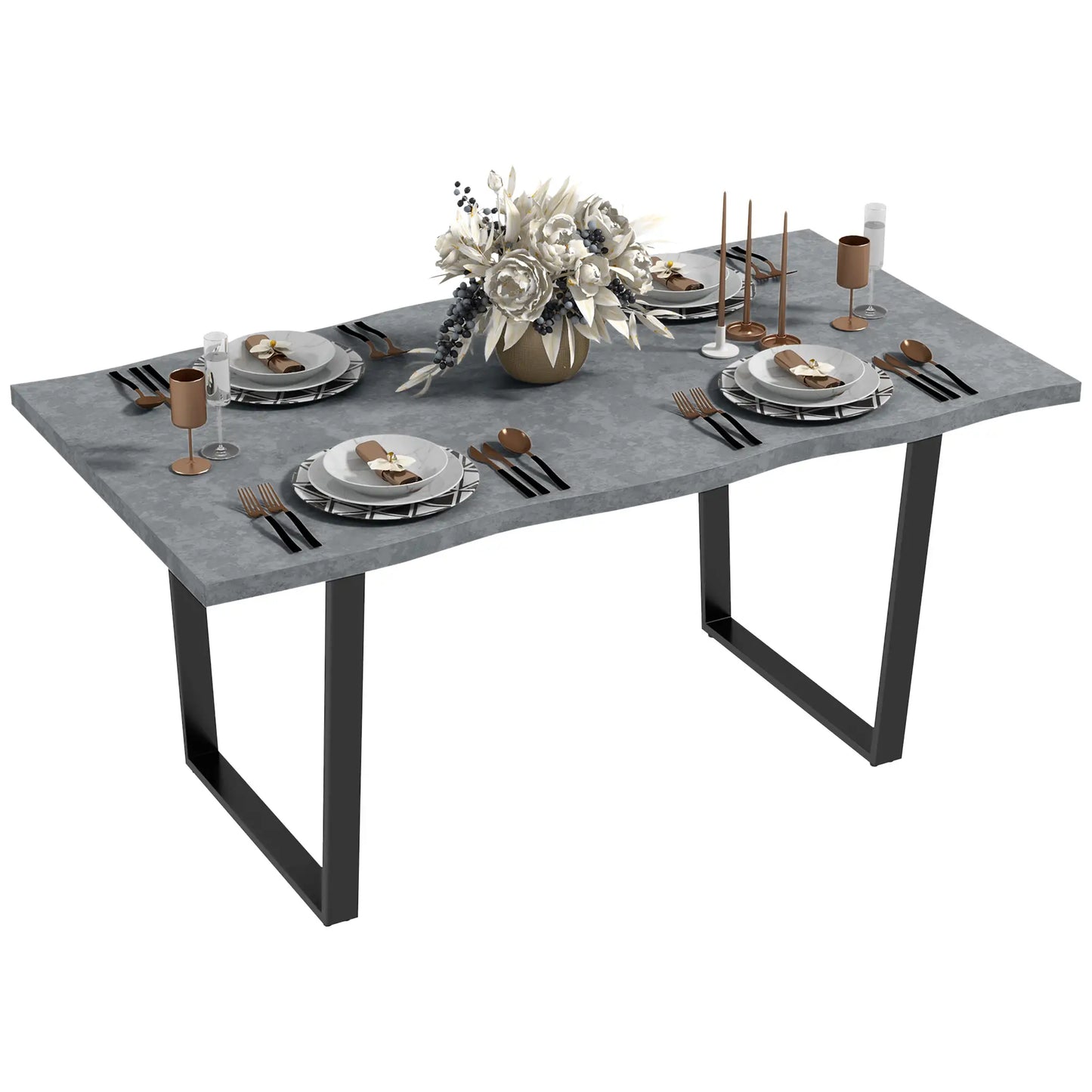 63" Industrial Kitchen Table, Wave-Edged Tabletop, Steel Legs, Cement Grey Dining Tables at Gallery Canada