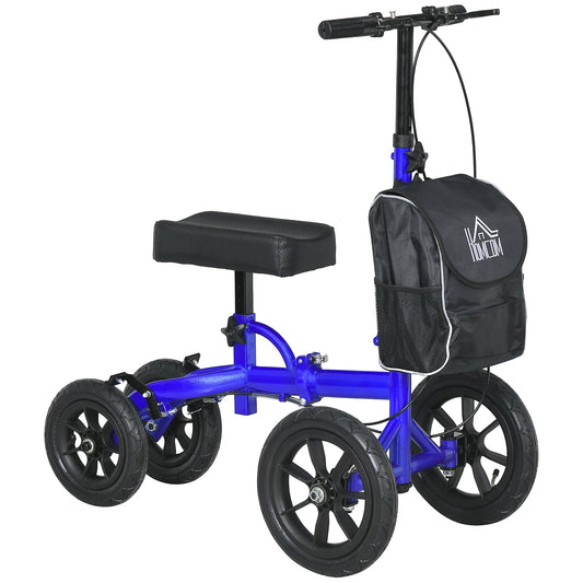 Adjustable Steerable Knee Walker, Foldable Knee Scooter with Rubber Wheels, Dual Brake, Crutch Alternative, Blue at Gallery Canada
