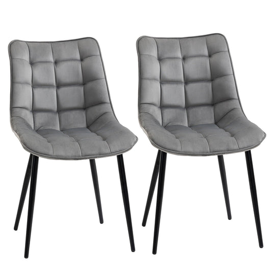 Upholstered Dining Chair Lounge Chair Soft Set of 2 Velvet-Touch Kitchen Reception Living Room Chair with Metal Legs, Grey at Gallery Canada