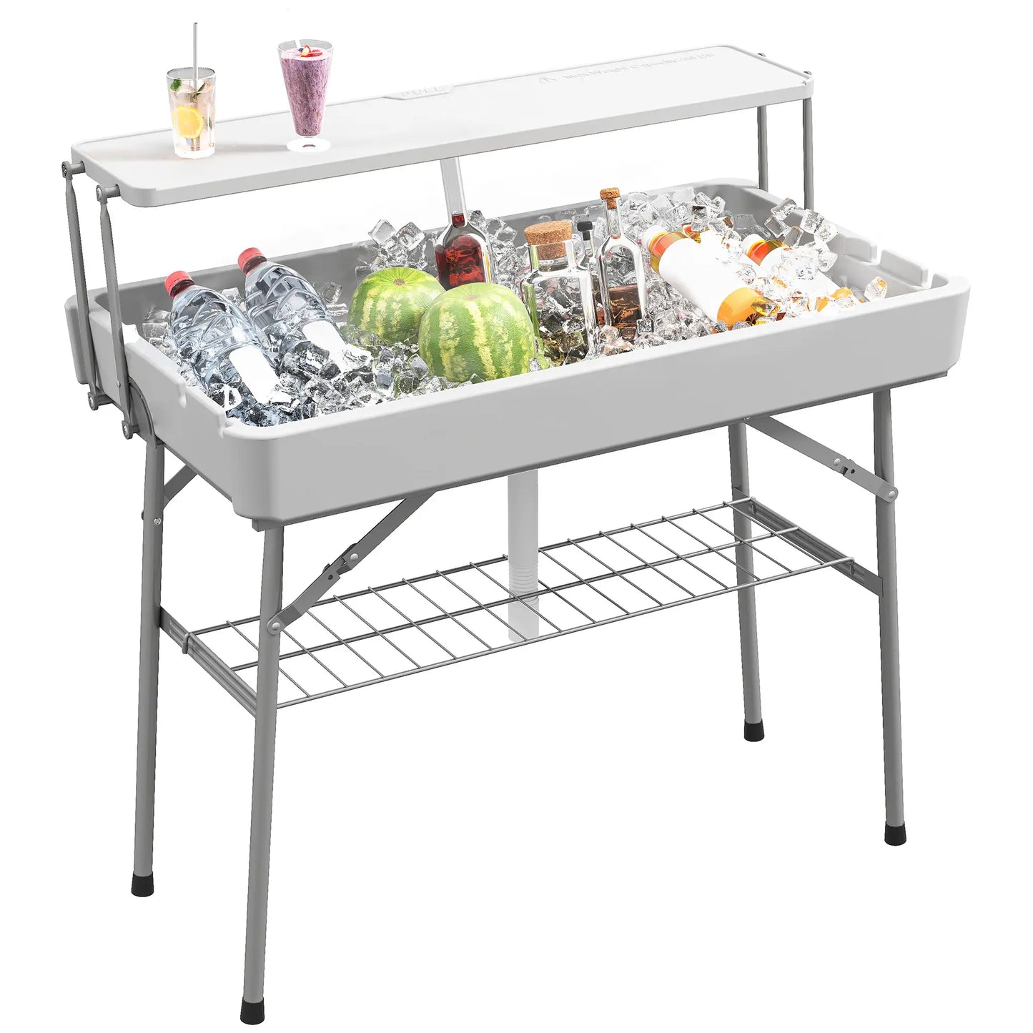 3.5ft Folding Ice Cooler Table with Drain, 2-Tier, Outdoor, White Picnic Tables & Camping Chairs at Gallery Canada