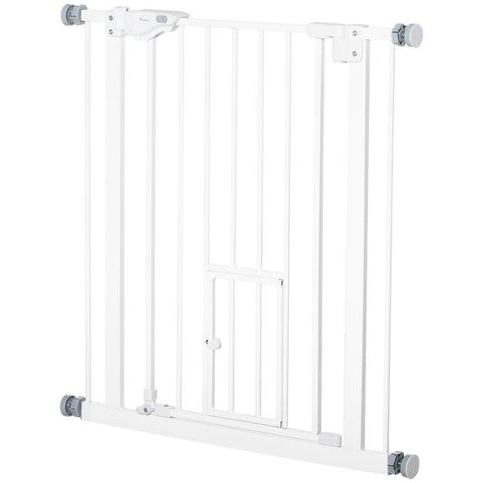 Pet Gate Extra Wide Press-Mounted with Cat Door, Auto Closing Pet Gate for Stair, Hallway, 29-32 Inch, White - Gallery Canada
