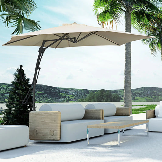 10ft Cantilever Patio Umbrella, Crank Handle, Cross Base, Cream White Sun Umbrellas Cream at Gallery Canada