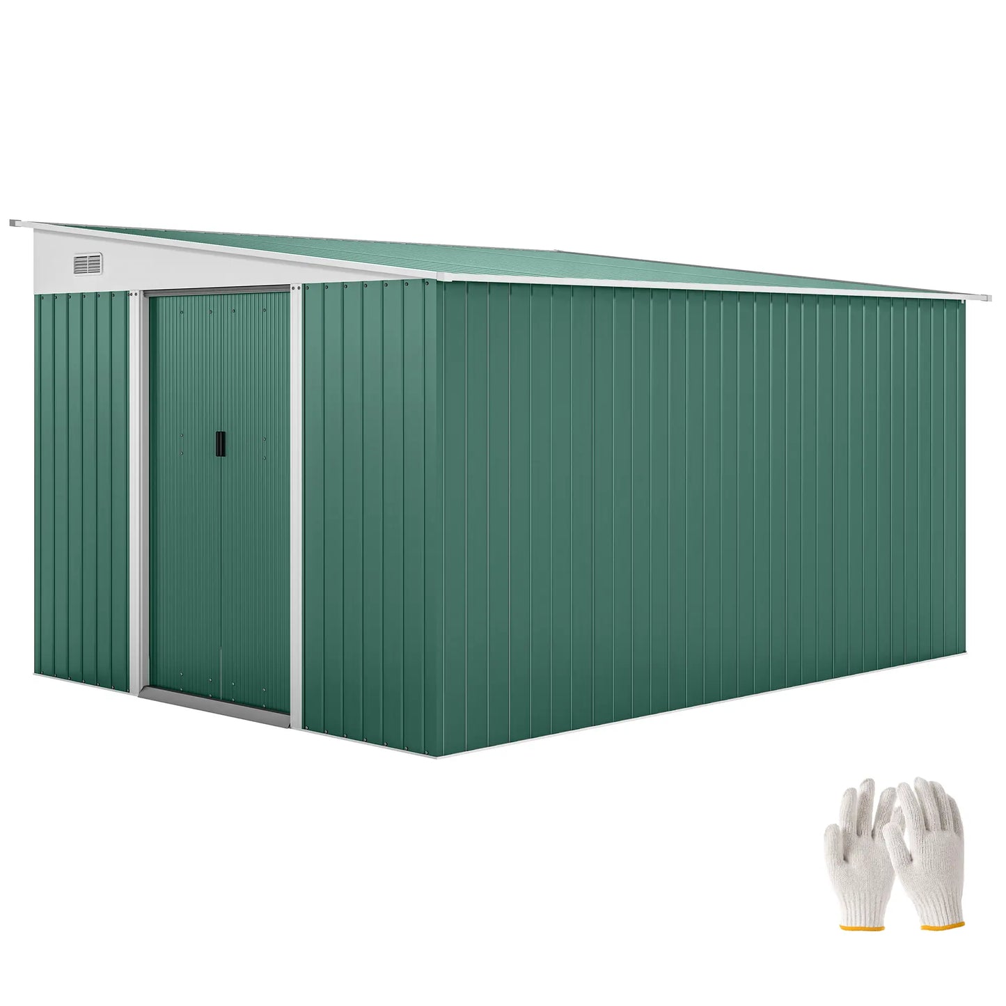 11' x 9' Steel Garden Storage Shed, Outdoor Metal Tool House, Green Sheds at Gallery Canada