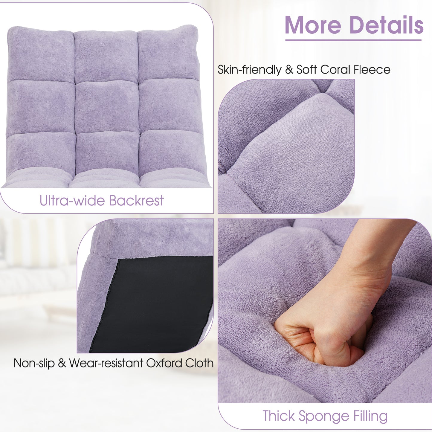 Adjustable Floor Chair, 14-Position, Light Purple Floor Chairs at Gallery Canada