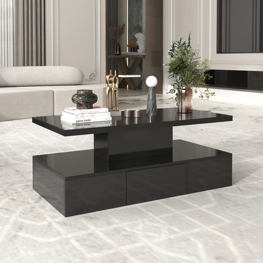 High-Gloss Coffee Table, Hidden Drawer, 39.5" L x 19.5" W x 15.5" H, Black Coffee Tables Black at Gallery Canada