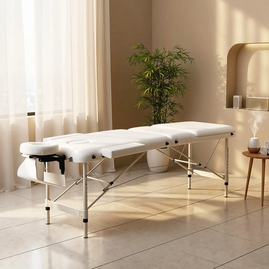 85" Table de Massage Pliante à 3 Sections, Canapé de Salon Professionnel pour Spa et Soins du Visage, Blanc