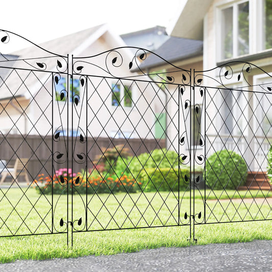 Metal Garden Fence Panels, Animal Barrier, Border Edging, 4 Pack, Wavey Vines Garden Fences Black at Gallery Canada