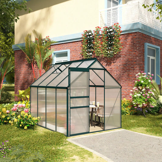 6' x 8' x 6.5' Polycarbonate Greenhouse, Walk-in, Adjustable Roof Vent, Green Walk In Greenhouses Clear, Green at Gallery Canada
